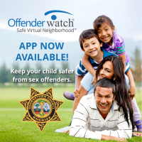 Clickable link to Offender Watch website. Mobile app now available at this site, keep your children safe from sex offenders. 
